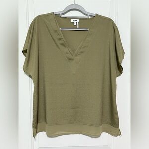 DKNY Olive Green V-Neck Women's Blouse